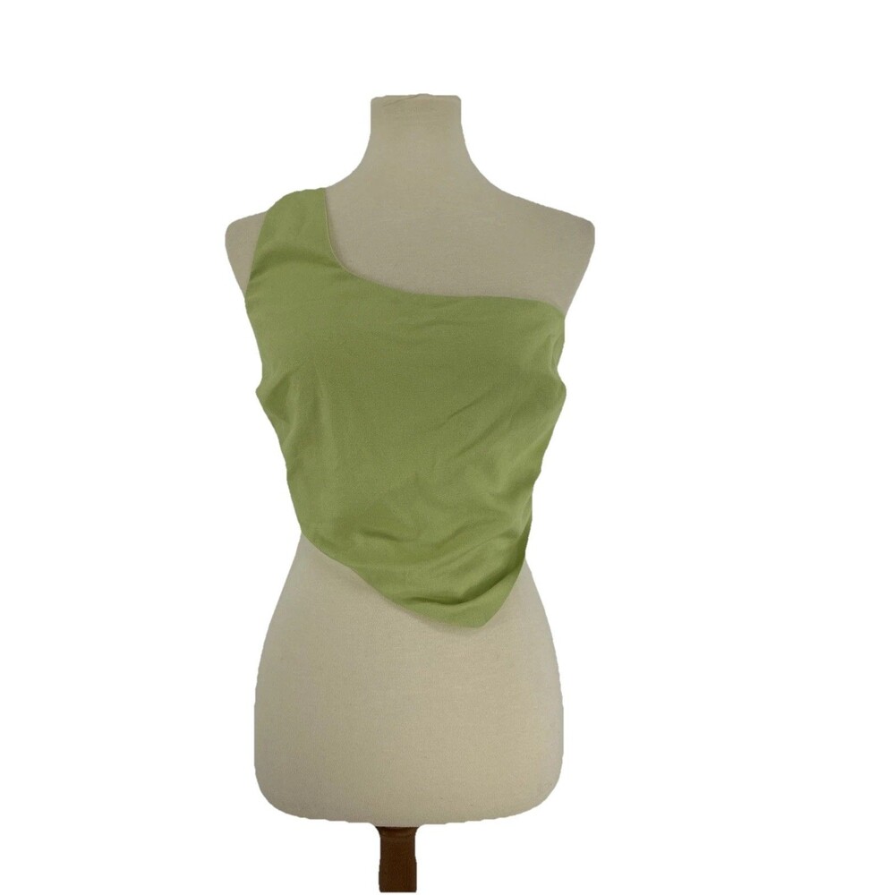 Riot Swim Womens Lime Green One Shoulder Linen Blend Back Tie Crop Top Size M